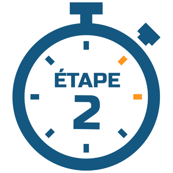 Illustration d’un chronomètre. À l’intérieur, on peut lire : « Étape 2 ». 