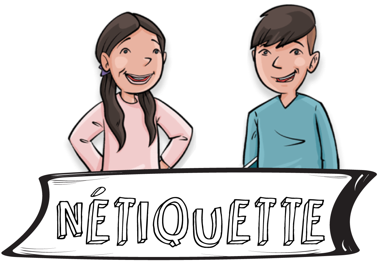 Titre : « Nétiquette ».       Illustration sur laquelle il y a une jeune fille et un jeune homme.  