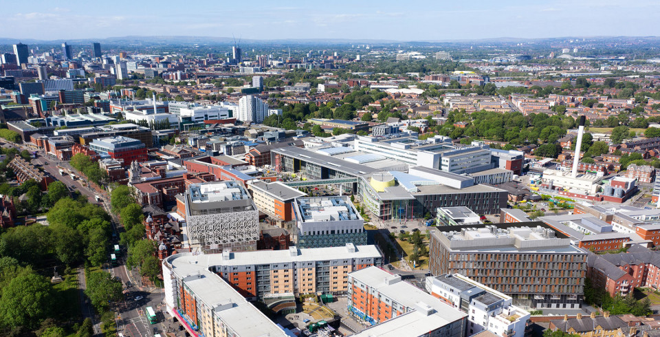 An aerial image showing the Citylabs campus and surrounding MFT hospitals 