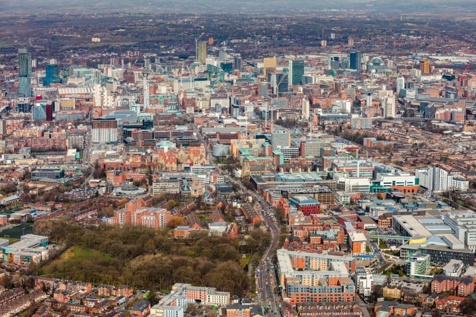 Aerial view of the Oxford Road corridor in Manchester