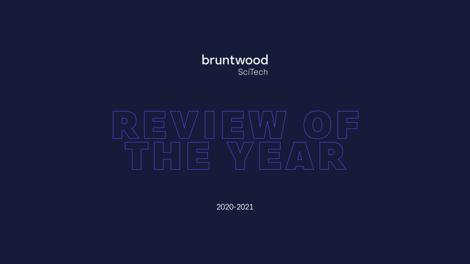 Dark blue background with Review of the Year 2020-21 title 