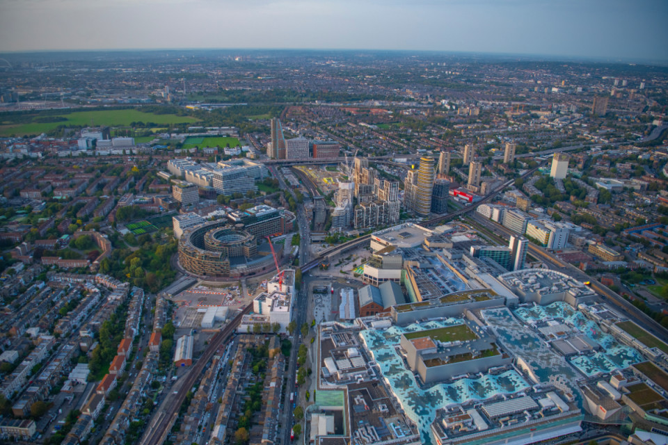 Aerial shot white city deep tech campus