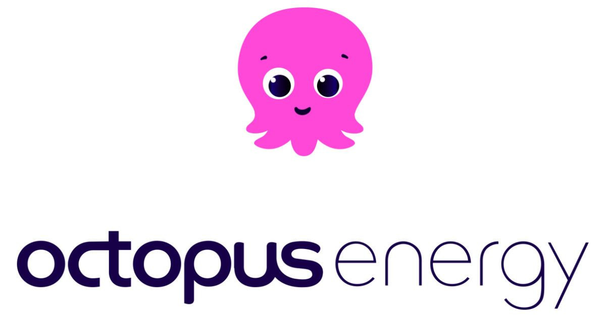 Pink Octopus above Octopus Energy wordmark