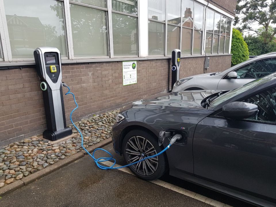 Electric vehicle charging point at Trafford House