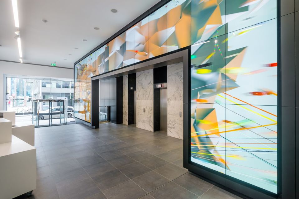 Digital art wall in reception