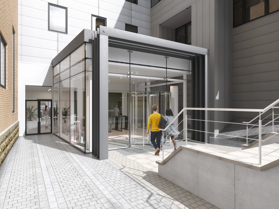 cgi of entrance to building 