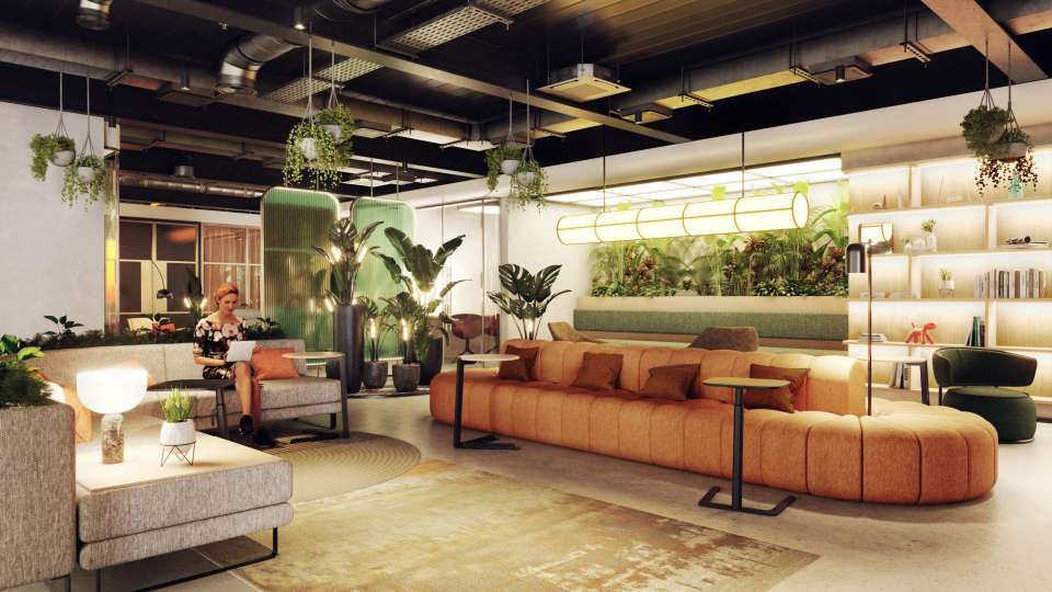CGI of coworking and breakout space 