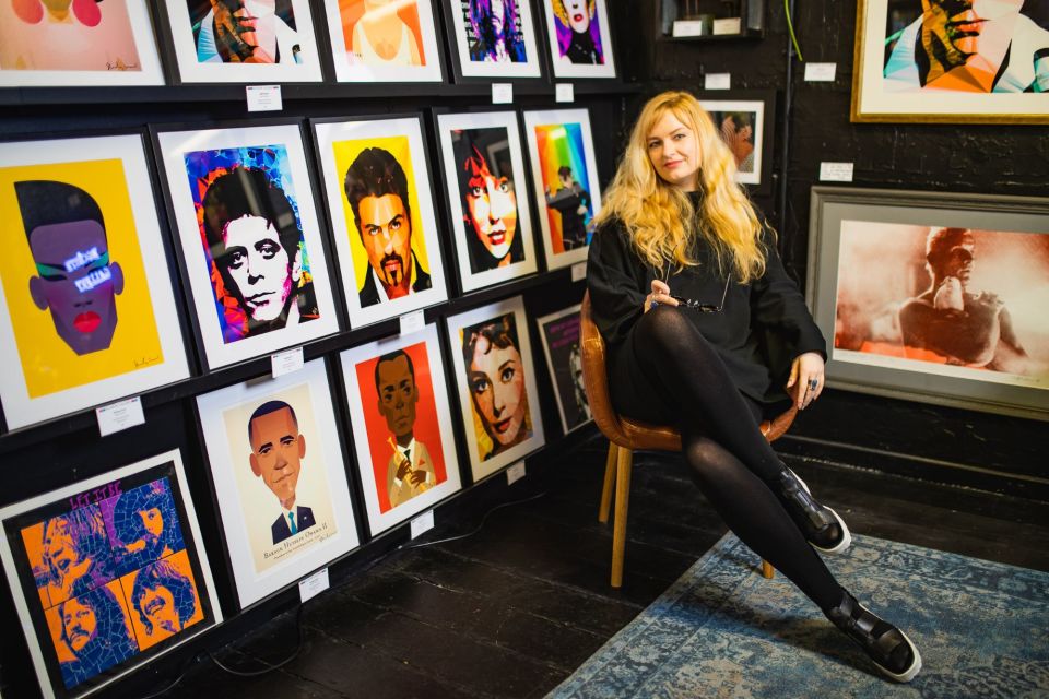 An independent artist displaying her work at Afflecks