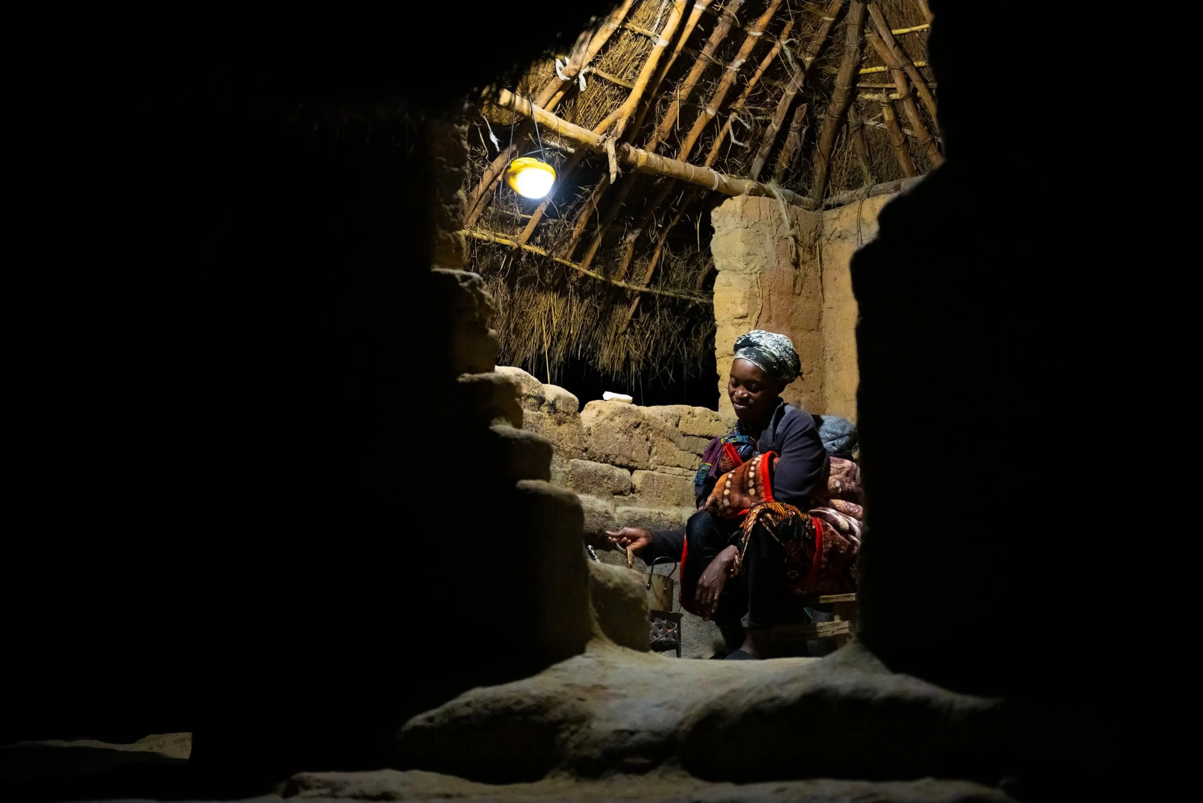 Solar lamp in hut