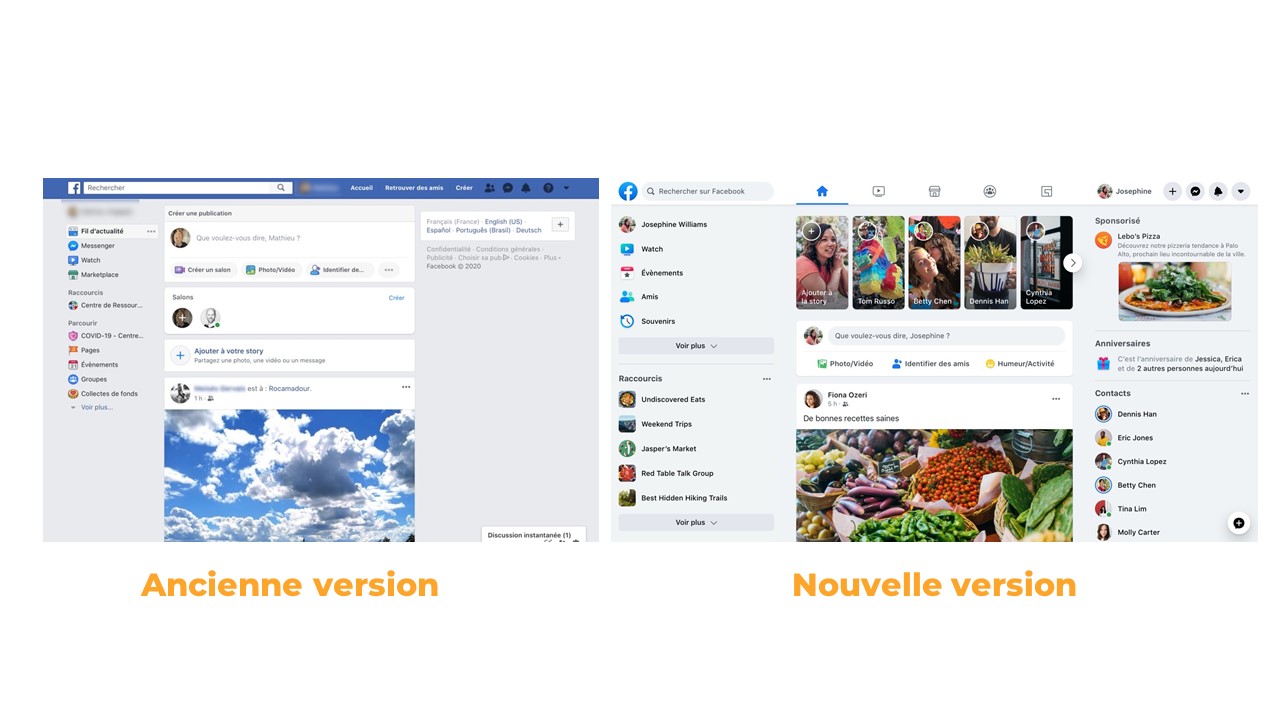 Ancienne version VS nouvelle version de Facebook 