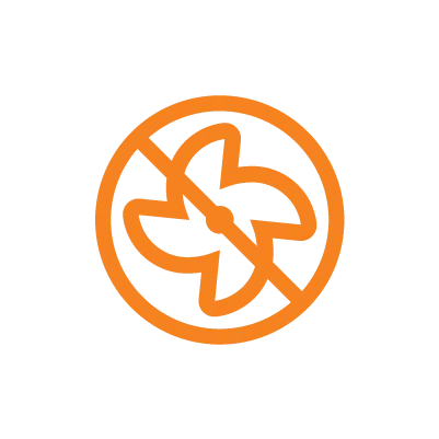 A graphic depicting a fan with a circle-backslash symbol on top