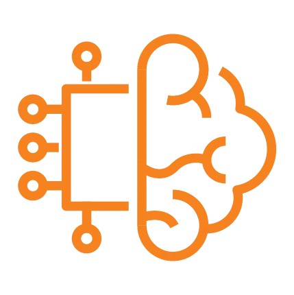 Icon of processor and brain representing AI performance