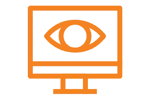 OnLogic orange icon of a monitor with an eye
