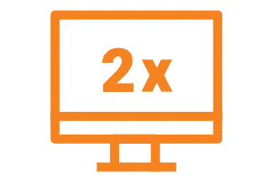 A graphic with two computer screens depicting dual display support