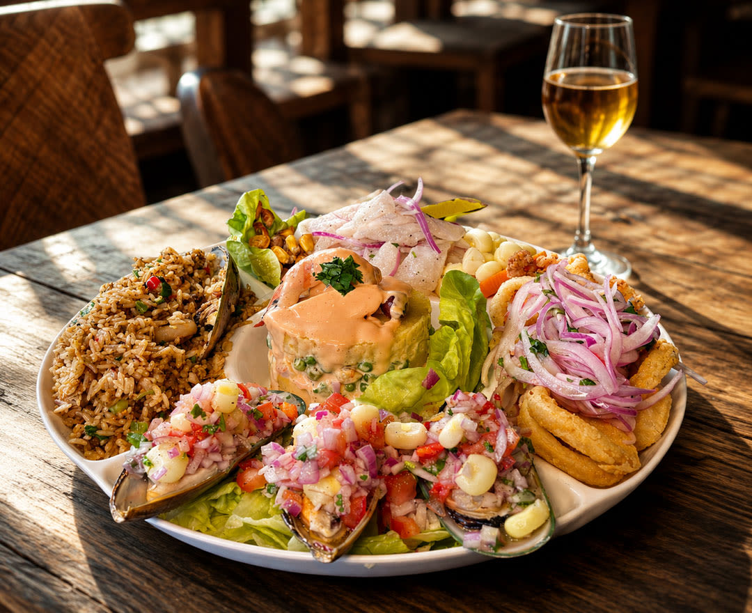 Un généreux plateau de spécialités péruviennes aux saveurs de la mer