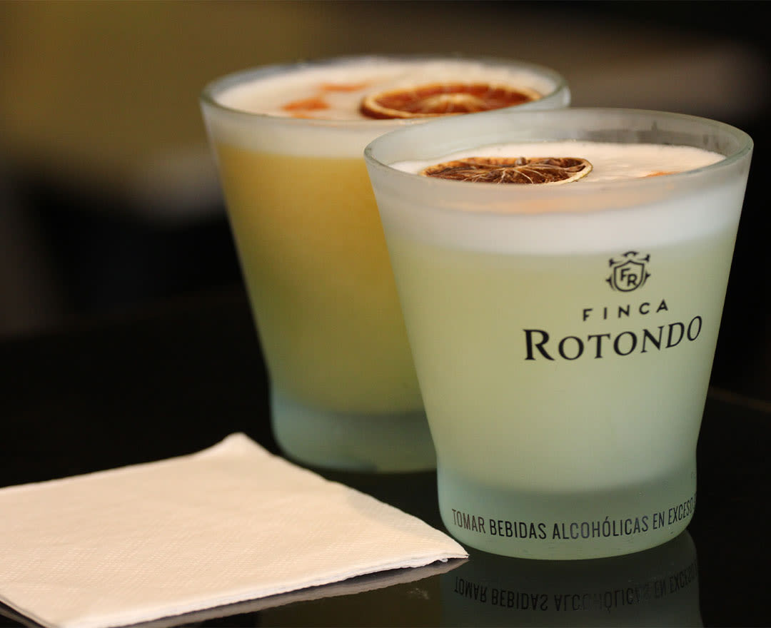 Deux cocktails frais et mousseux, garnis d’une tranche d’agrume séchée, sont présentés dans une ambiance chaleureuse et élégante.