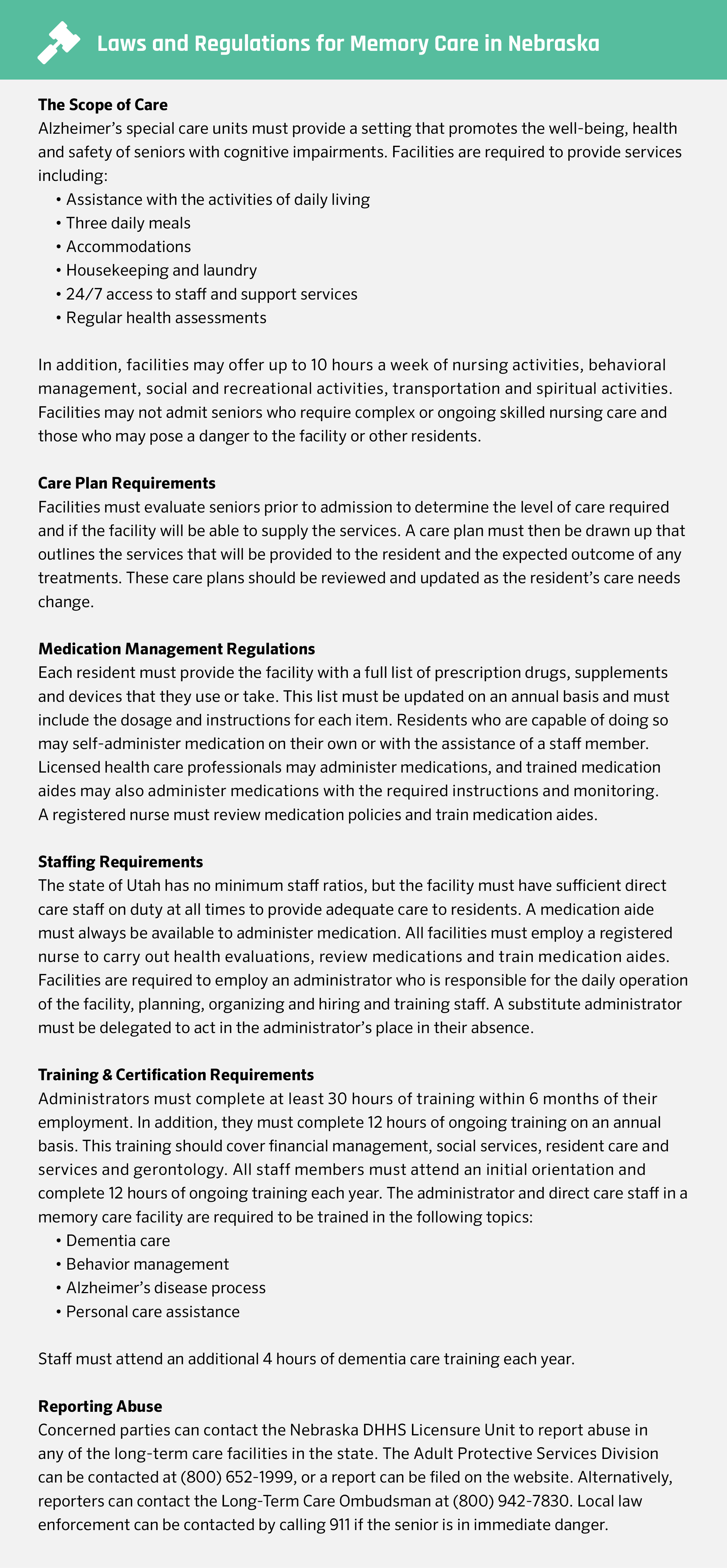 Memory care laws and regulations in Nebraska