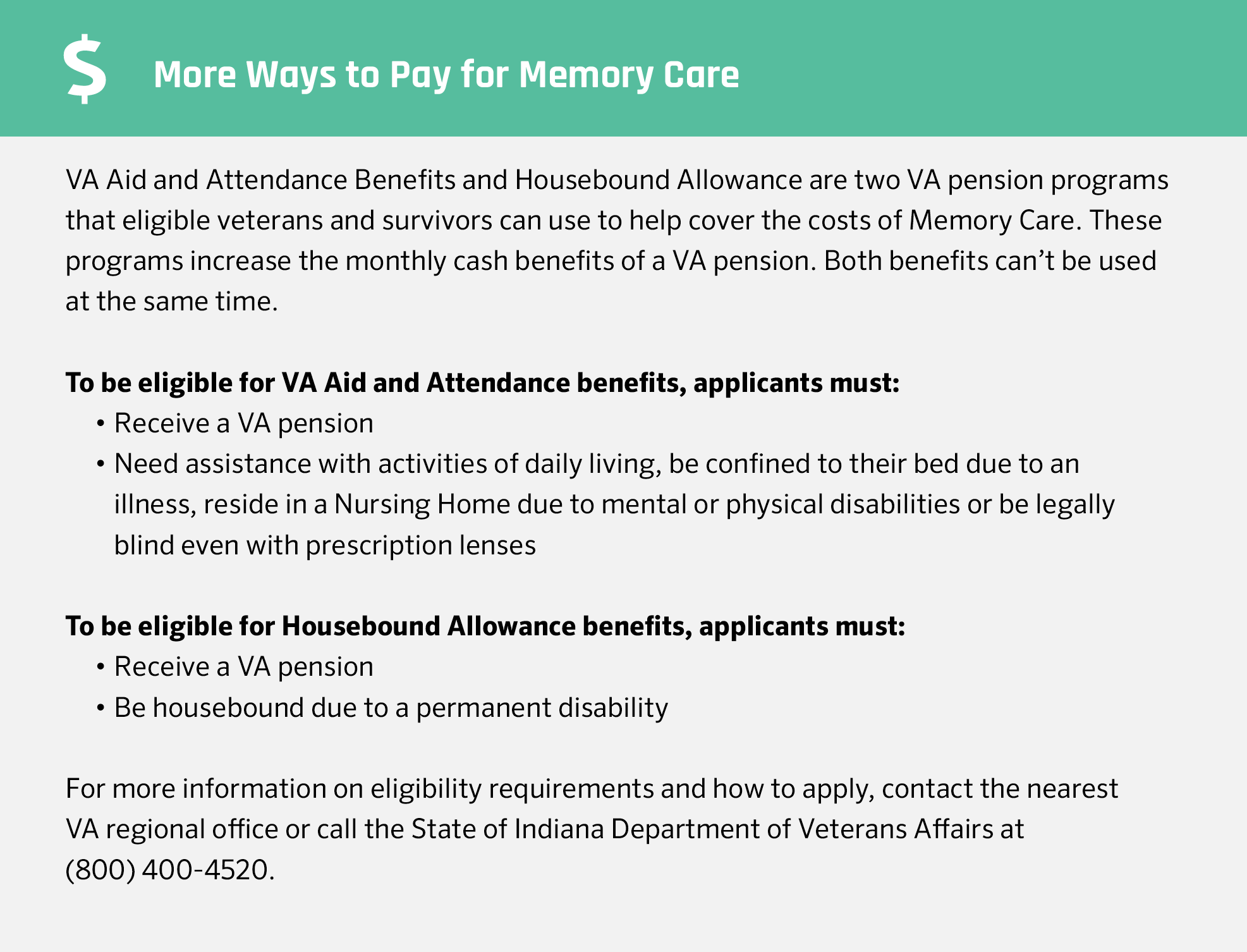 Memory care financial assistance in Indiana