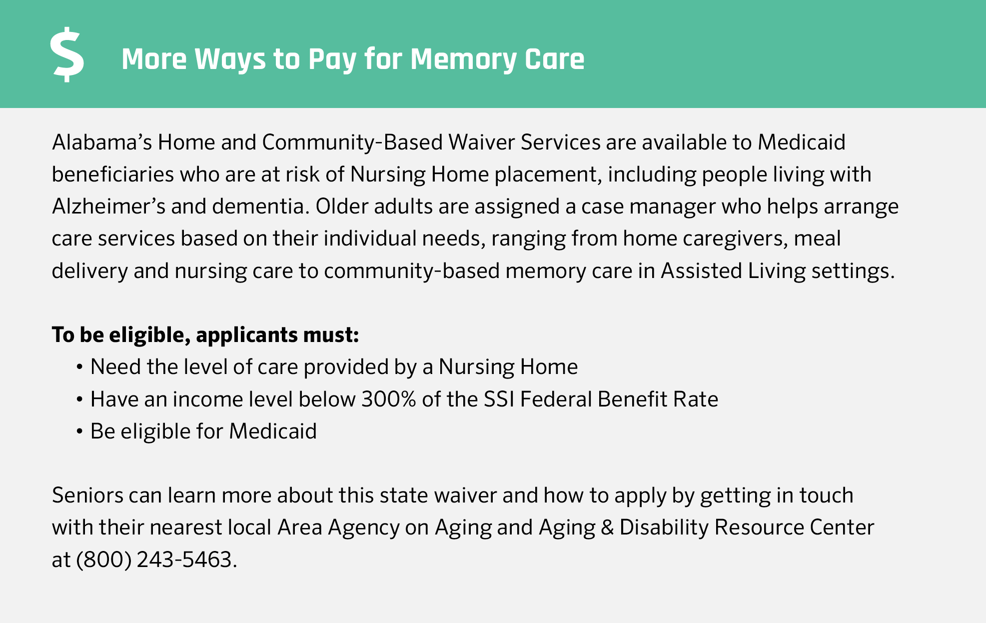 Memory care financial assistance in Alabama