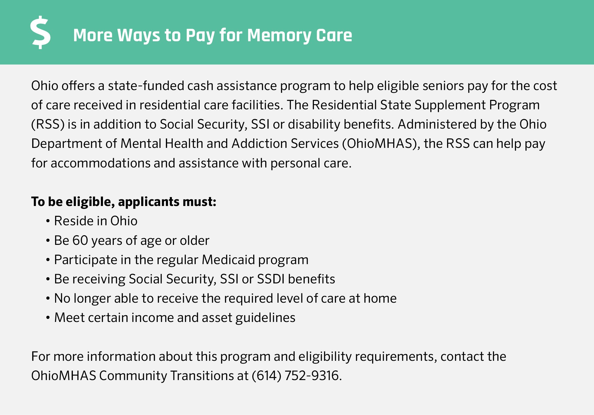 Financial assistance for memory care in Ohio