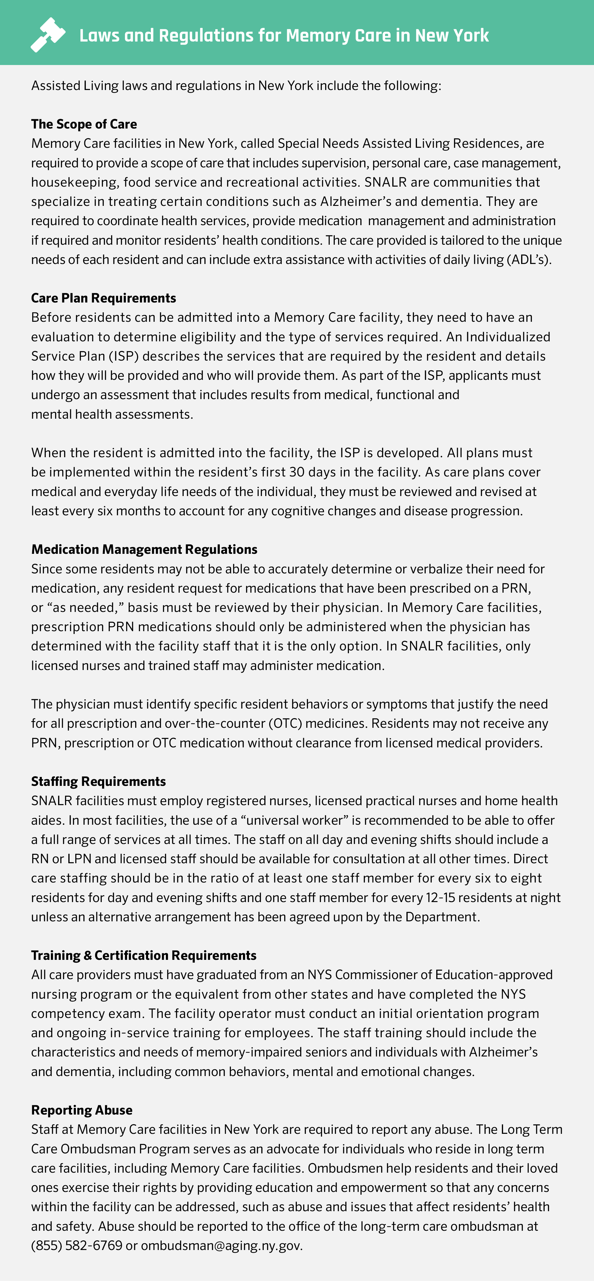 Memory care laws and regulations in New York