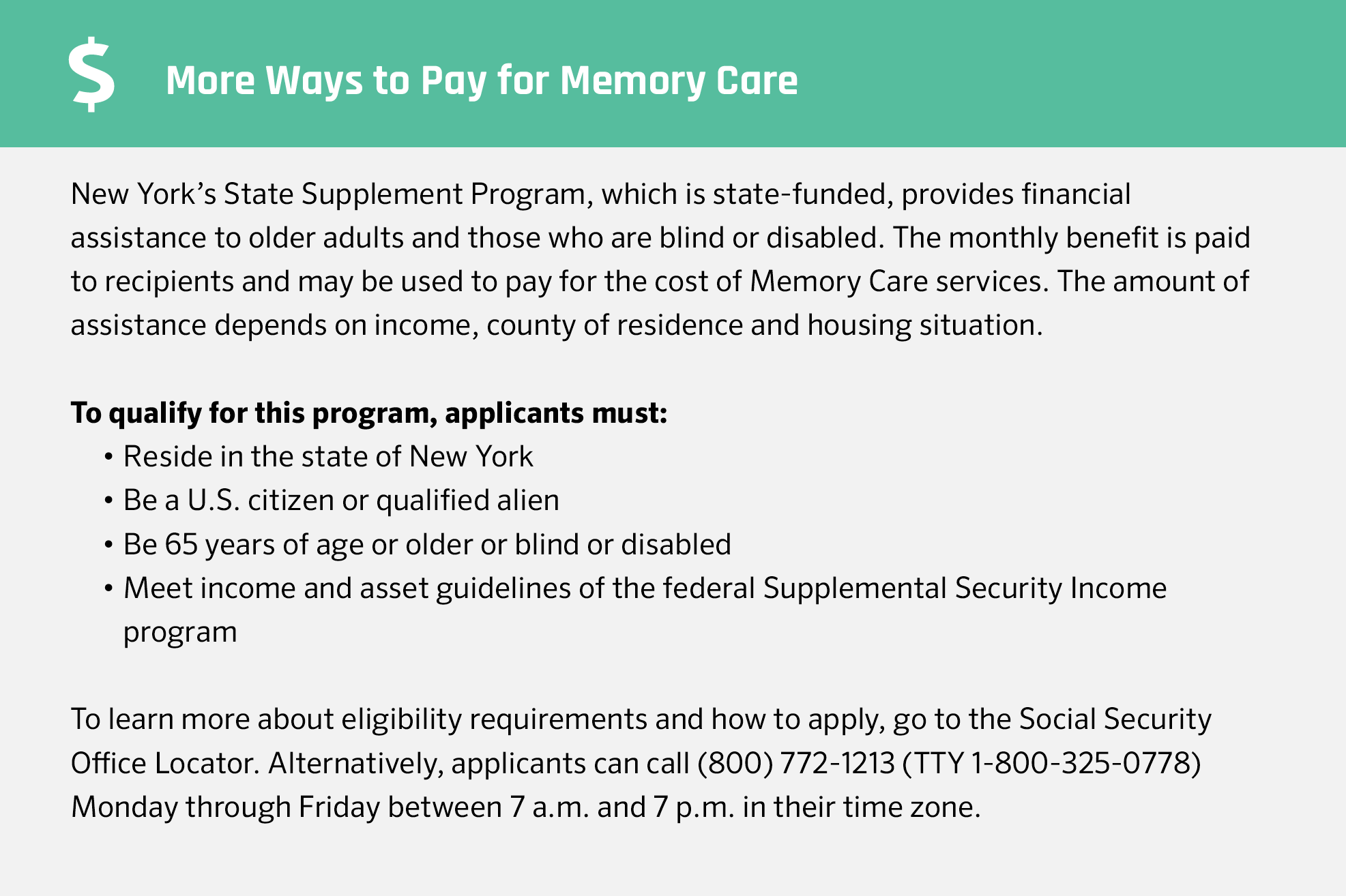 Memory care financial assistance in New York