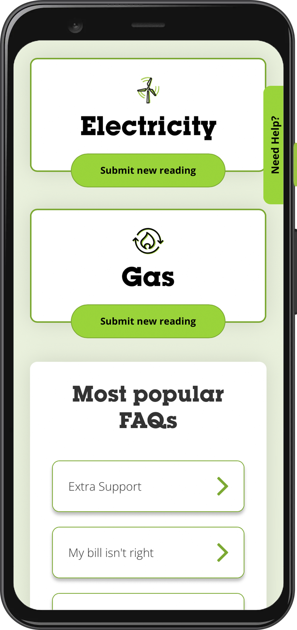 Mobile phone showing meter reading form on the Ecotricity app