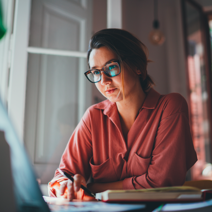 Woman working on laptop