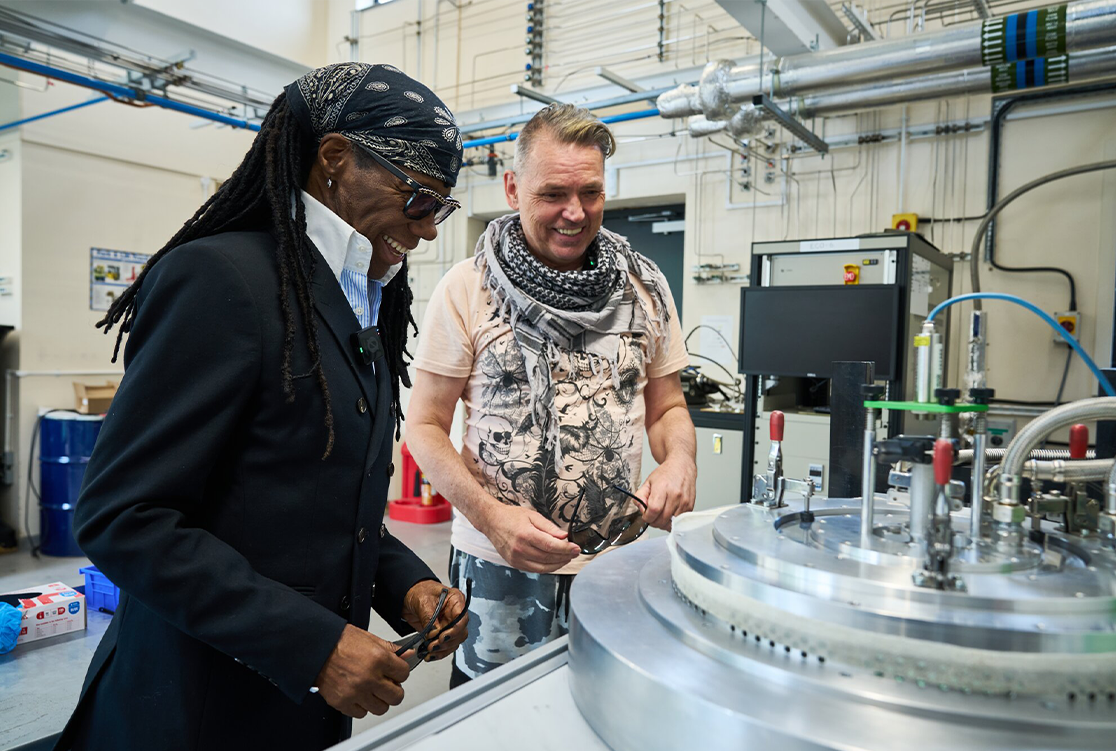 dale vince with nile rodgers in the skydiamond factory