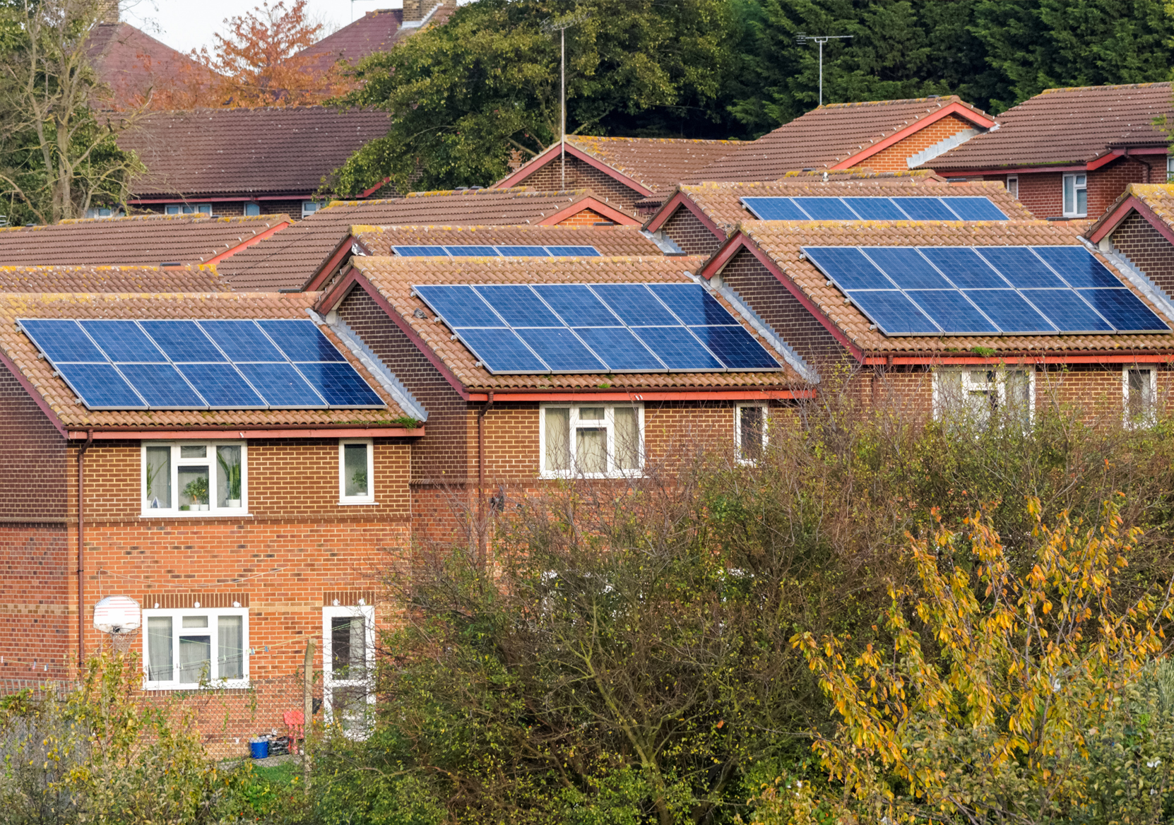Terraced houses with solar panels