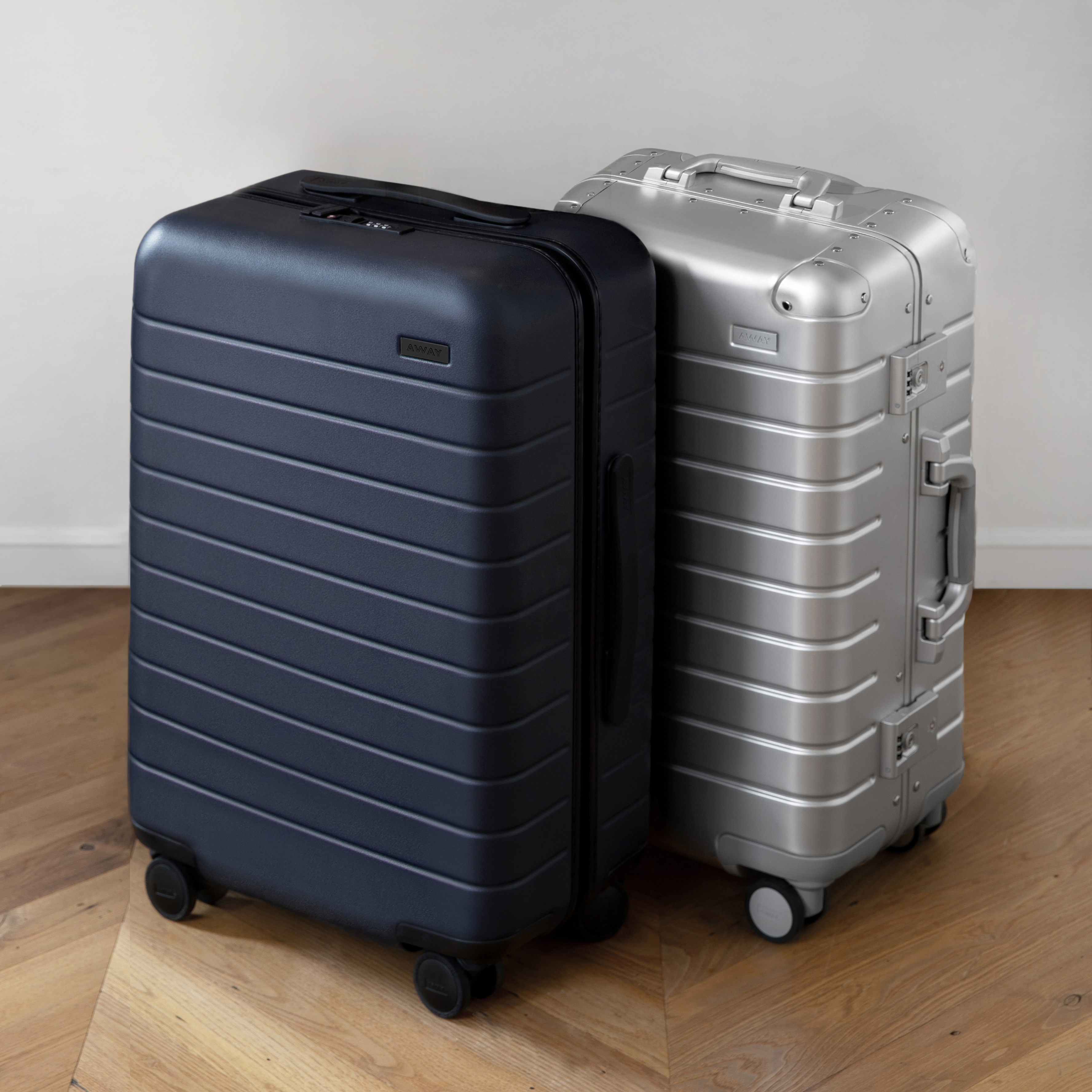 away blue luggage