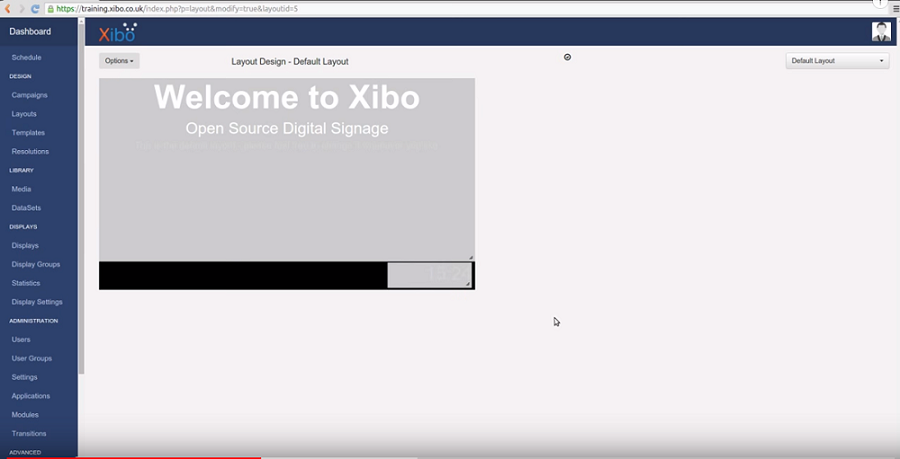 Captura de tela do Xibo