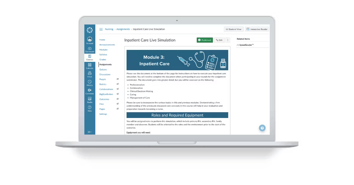 Visualização de atribuições no sistema LMS CANVAS