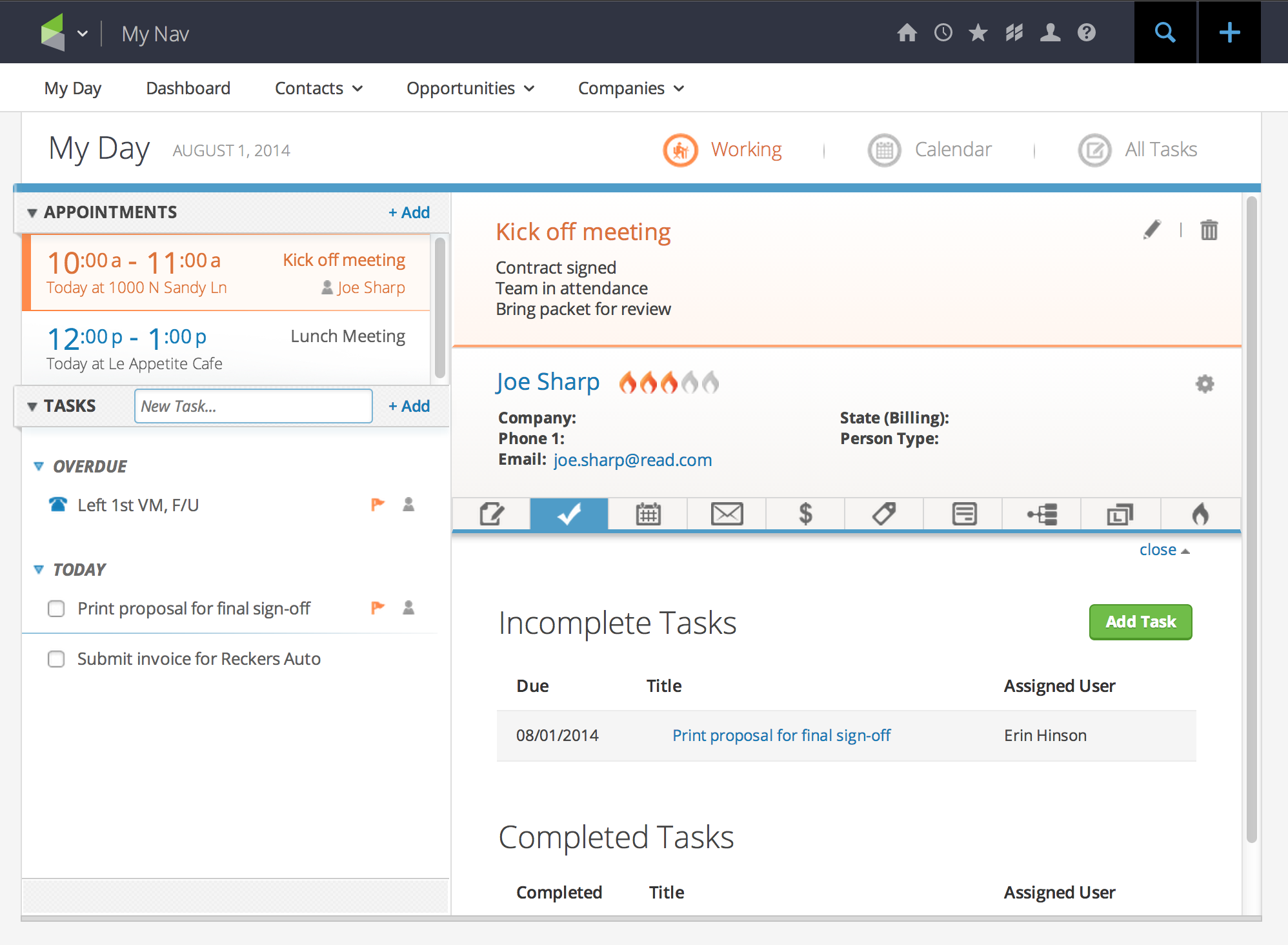 Agenda journalier du CRM InfusionSoft