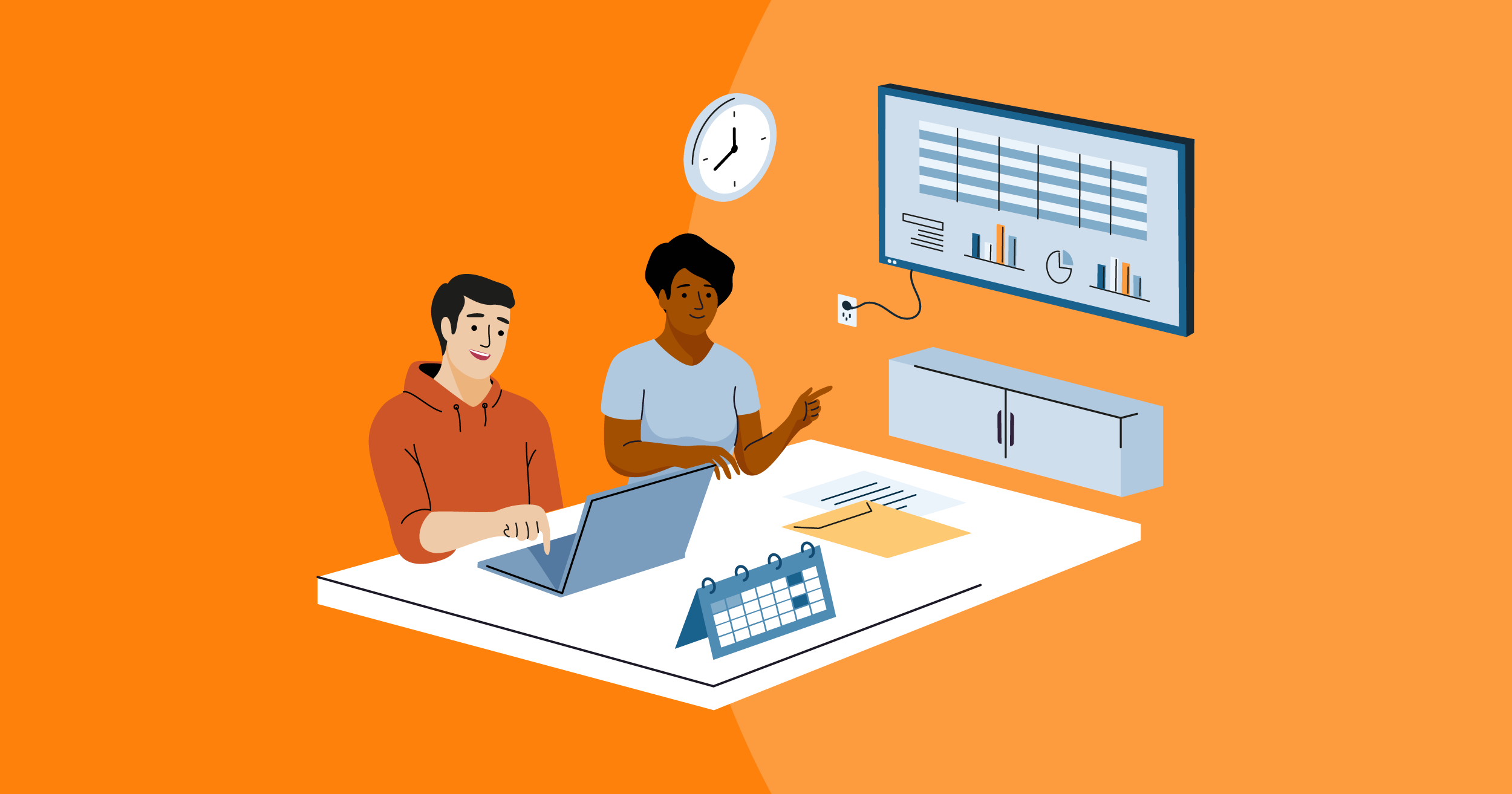 State-of-productivity-UK-Software-Advice-HEADER Multilingual employees collaborate in an office environment