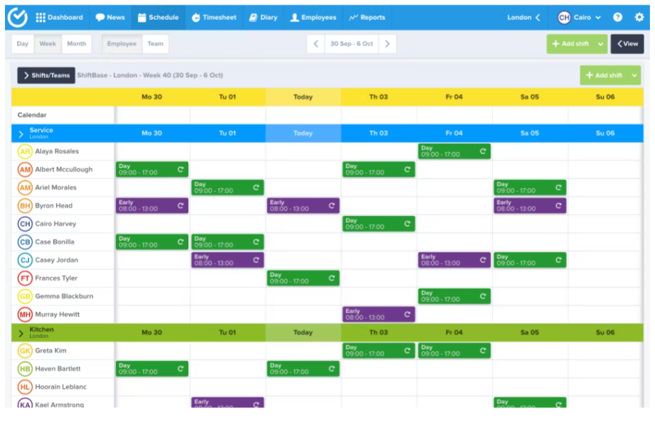 Zeiterfassungssoftware für Kleinbetriebe: Zeitplan in Shiftbase