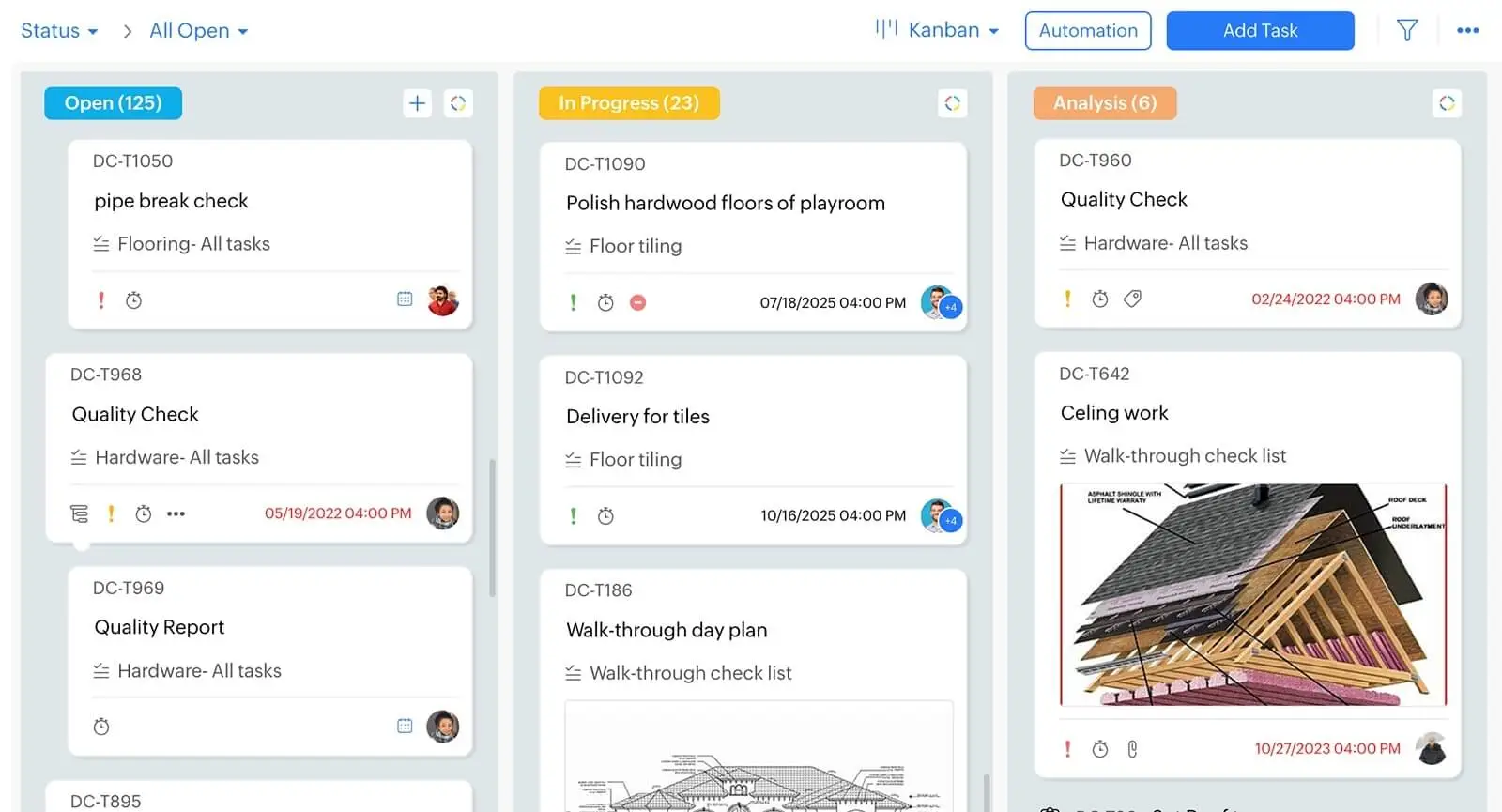 Quadro Kanban no Zoho Projects para criação de ideias e progresso