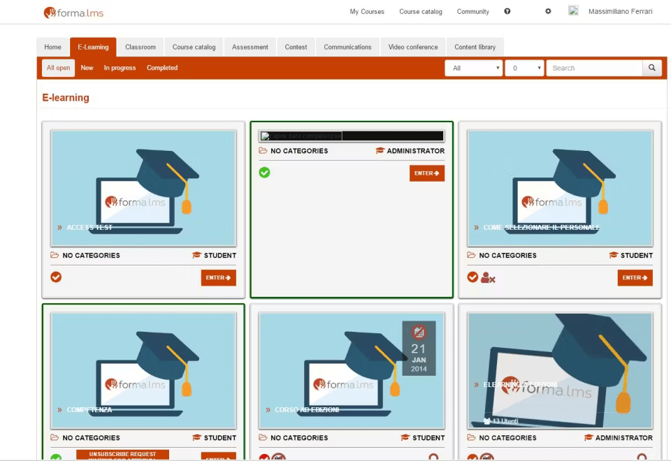 Visualização de e-learning do Forma LMS