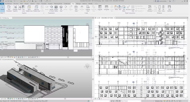 Representación de secciones externas de edificios con el software de diseño CAD Revit
