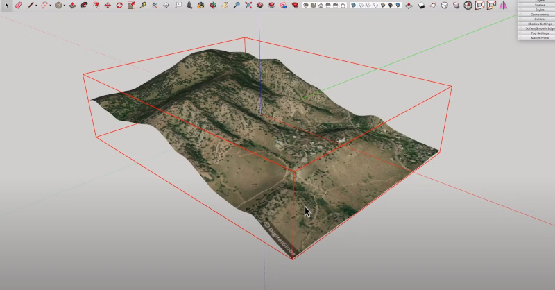 Menú de edición de topografía con la herramienta de modelado CAD SketchUp