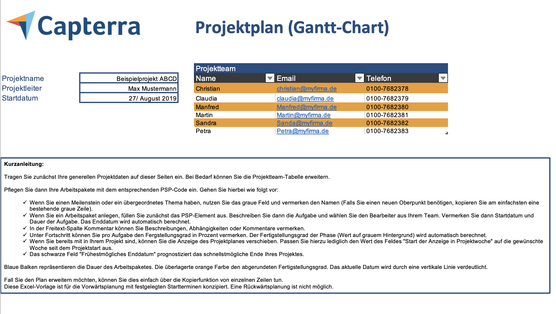 MS Excel Vorlagen für das Projektmanagement