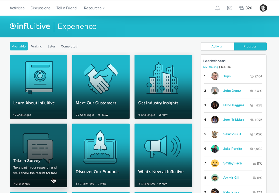 Experiences-Influitive-online-community-software kennis delen in online gemeenschap Influitive