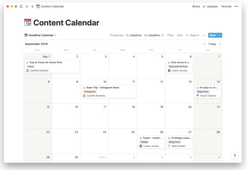 Content-Kalendar in Notion