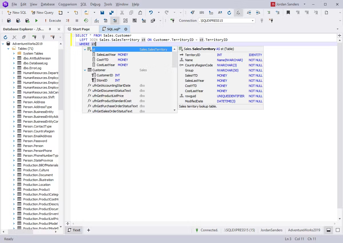 Características del explorador de bases de datos dbForge Studio para SQL Server