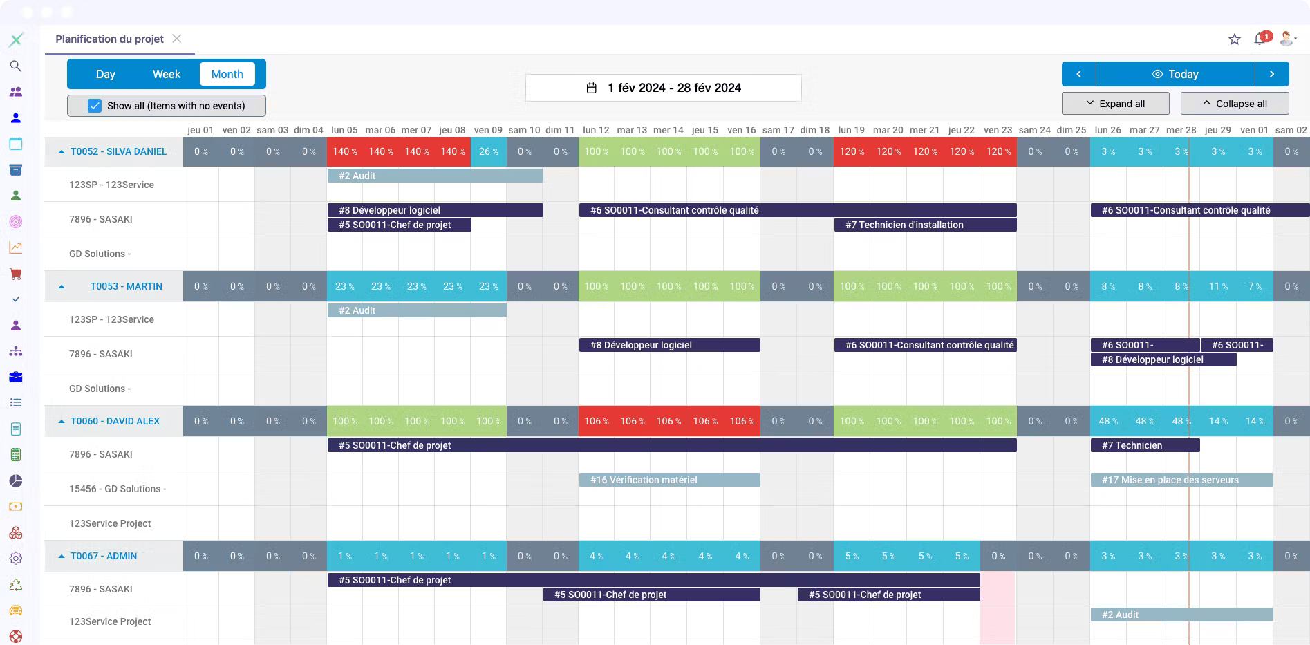 Exemplo de visualização de calendário no Axelor