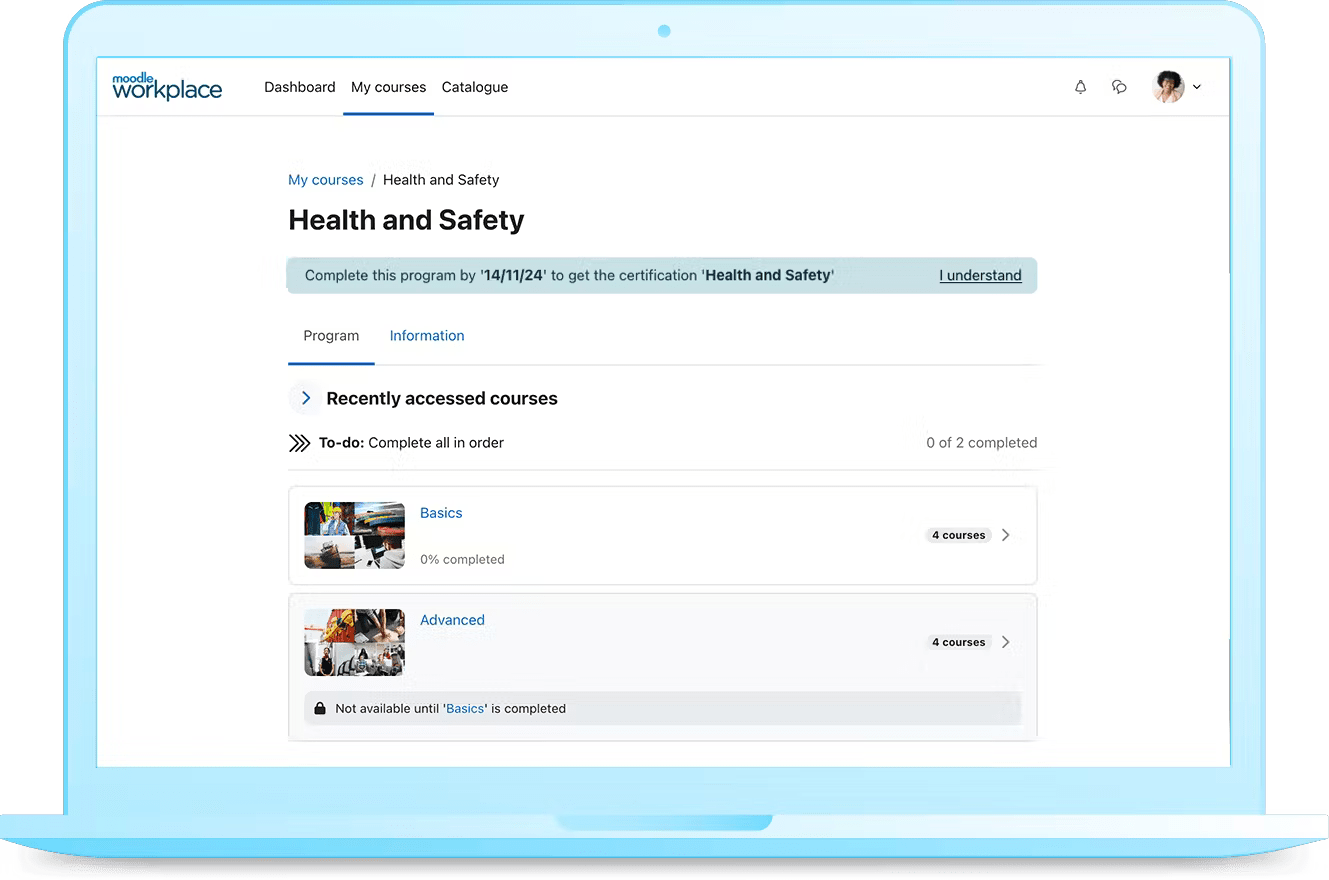 Visualização individual do curso no Moodle