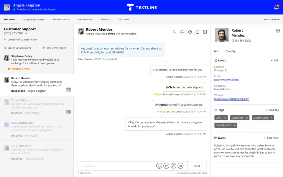 Fonction de messagerie instantanée dans une plateforme de service client 