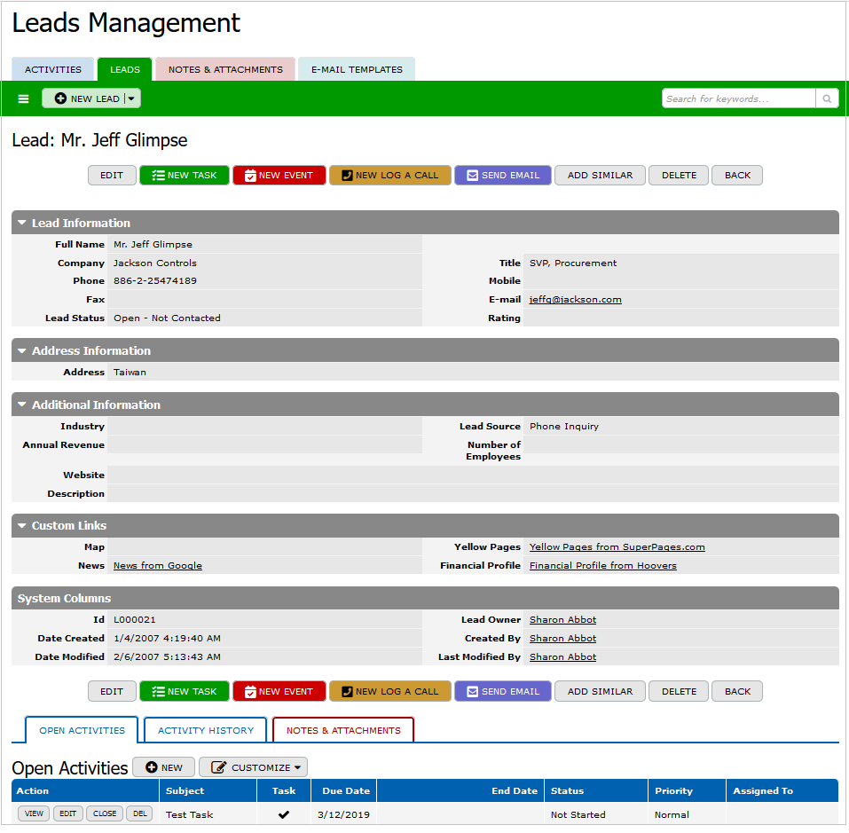 Erstellen einer Lead-Management-Datenbank mit einer Teamdesk-Vorlage