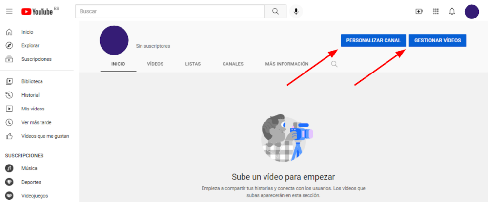 Personaliza tu cana o gestiona tus vídeos en YouTube