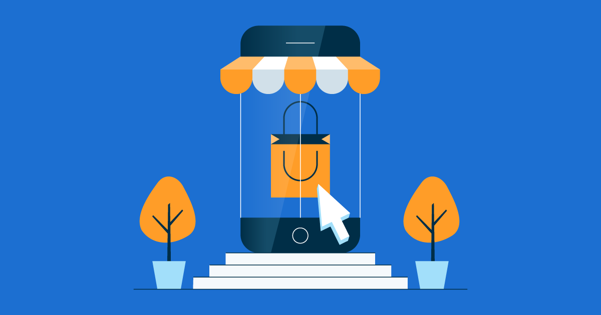 Header image shows a shopping bag on a mobile phone, which represents online retail trends